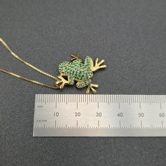 18 Inch Gold Over Sterling Silver Green Crystal Frog Necklace A6166 - Picture 7 of 8